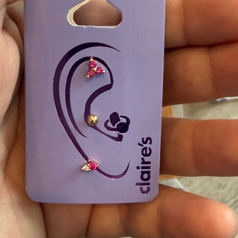 Claire's Pink Rhinestone and Gold Accent Ear Stud Trio